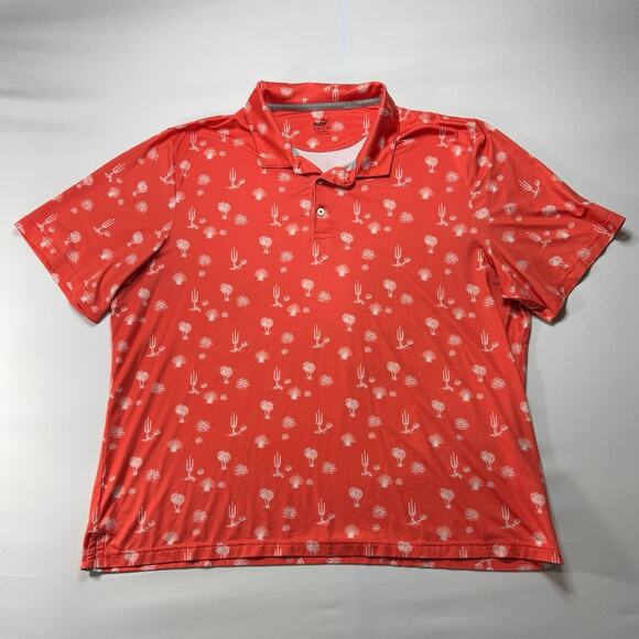 Puma Men's Short Sleeve Orange Cactus Print Stretch Polo Shirt - Size 3XL - Picture 1 of 5